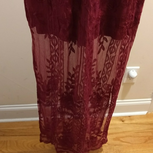 Red Embroidered Lace Maxi Romper - Picture 7 of 8